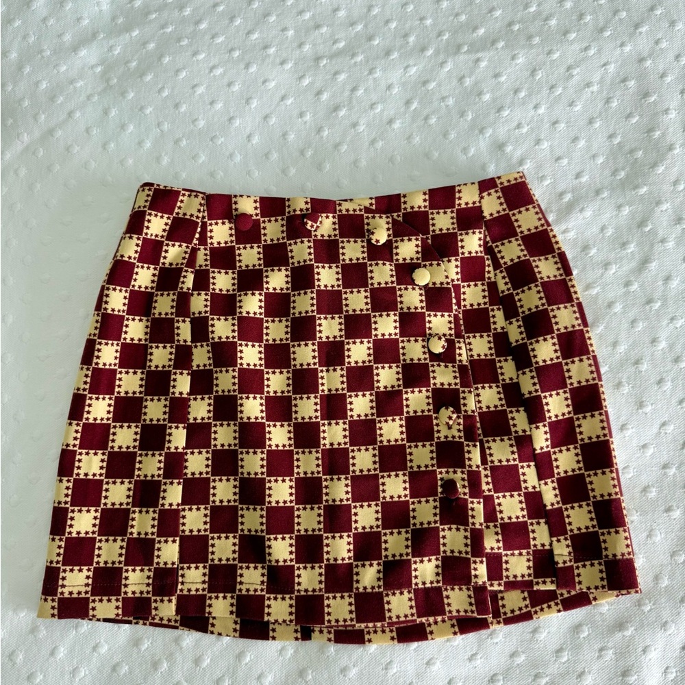 Urban Outfitters Retro Burgundy and Gold Plaid Mini Skirt